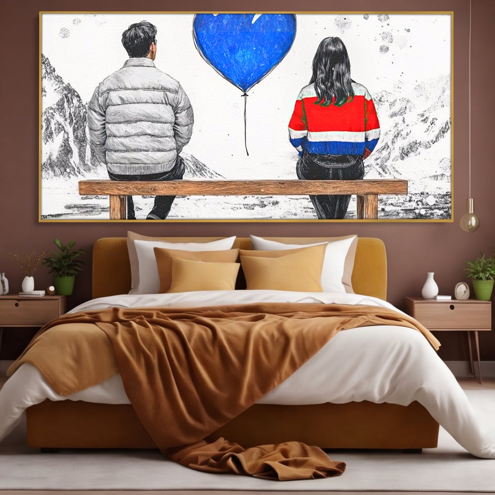 Leinwandbilder LuxCanva Premium Leinwandbilder® E1014, Nur der Himmel zwischen uns, Link, Bank, Ballon, Reflektionen, Himmel, Wohnzimmer, Lebendige Farben