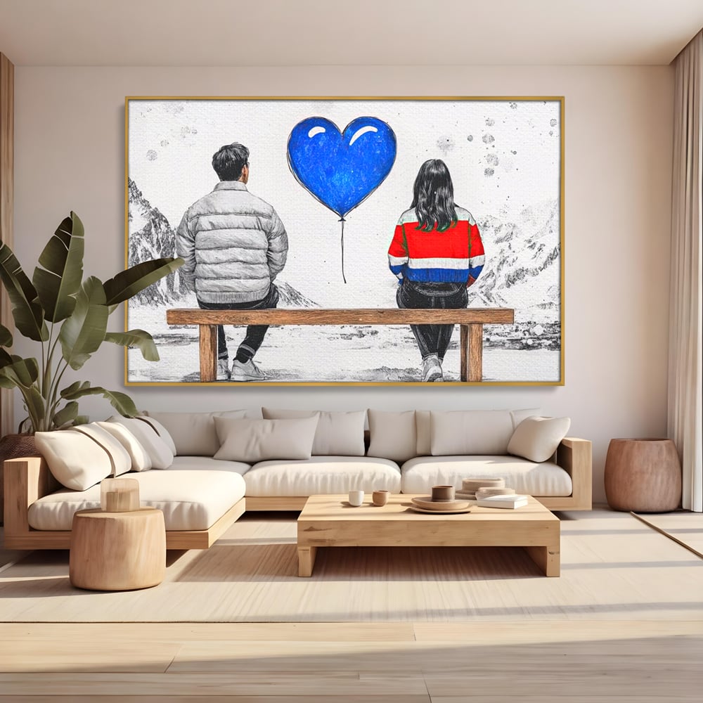 Leinwandbilder LuxCanva Premium Leinwandbilder® E1014, Nur der Himmel zwischen uns, Link, Bank, Ballon, Reflektionen, Himmel, Wohnzimmer, Lebendige Farben
