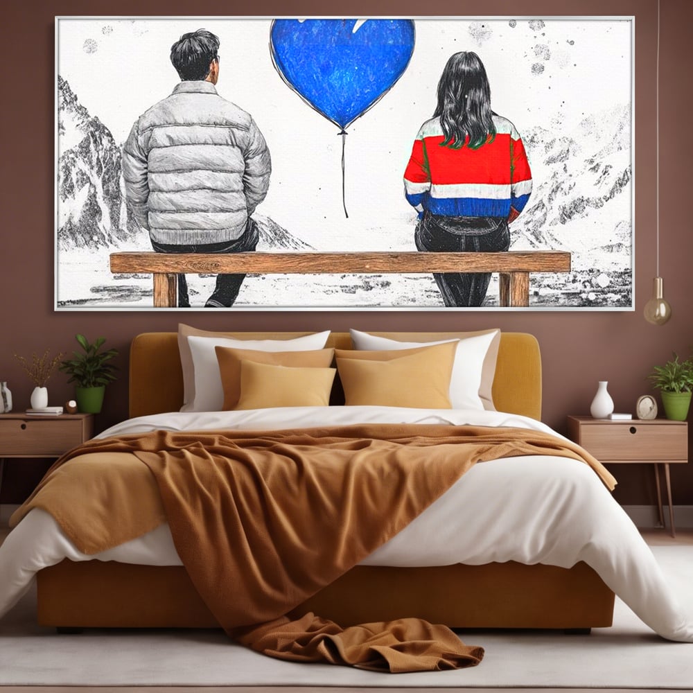 Leinwandbilder LuxCanva Premium Leinwandbilder® E1014, Nur der Himmel zwischen uns, Link, Bank, Ballon, Reflektionen, Himmel, Wohnzimmer, Lebendige Farben