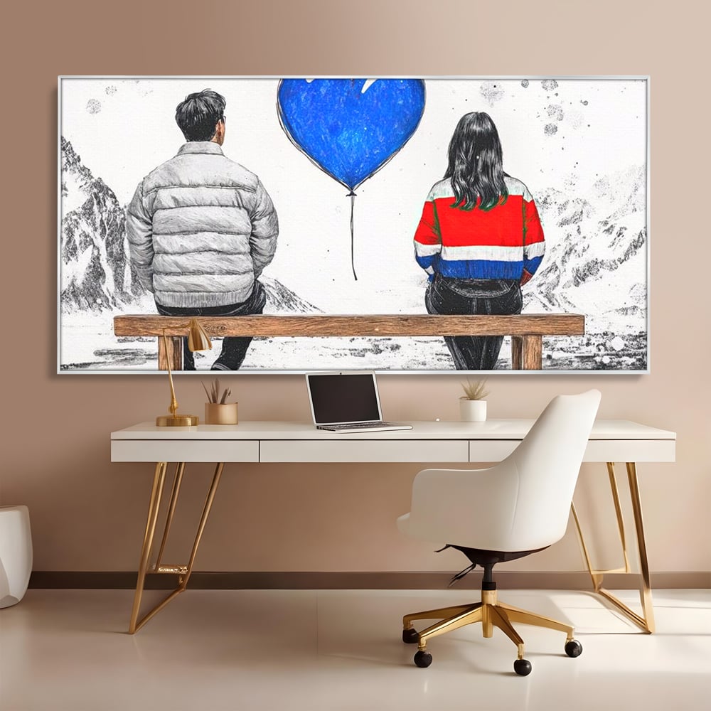 Leinwandbilder LuxCanva Premium Leinwandbilder® E1014, Nur der Himmel zwischen uns, Link, Bank, Ballon, Reflektionen, Himmel, Wohnzimmer, Lebendige Farben