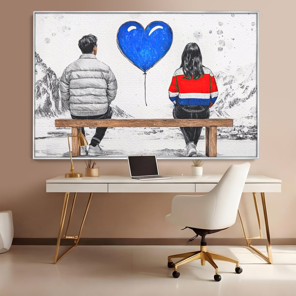Leinwandbilder LuxCanva Premium Leinwandbilder® E1014, Nur der Himmel zwischen uns, Link, Bank, Ballon, Reflektionen, Himmel, Wohnzimmer, Lebendige Farben
