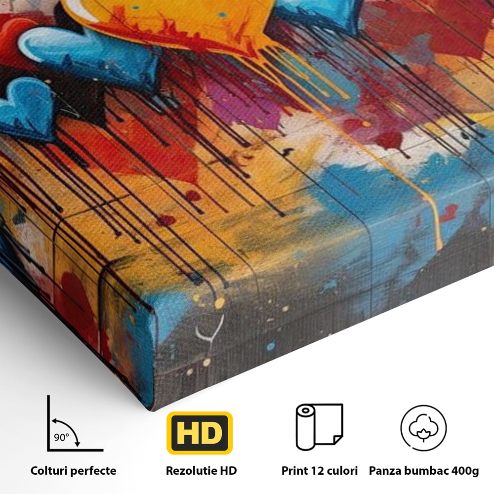 Tablou Canvas Premium LuxCanva® E1017, Explozie de Inimi, Baloane, Fericire, Sarbatoare, Bucurie, Emotie, Living Room, Culori vibrante