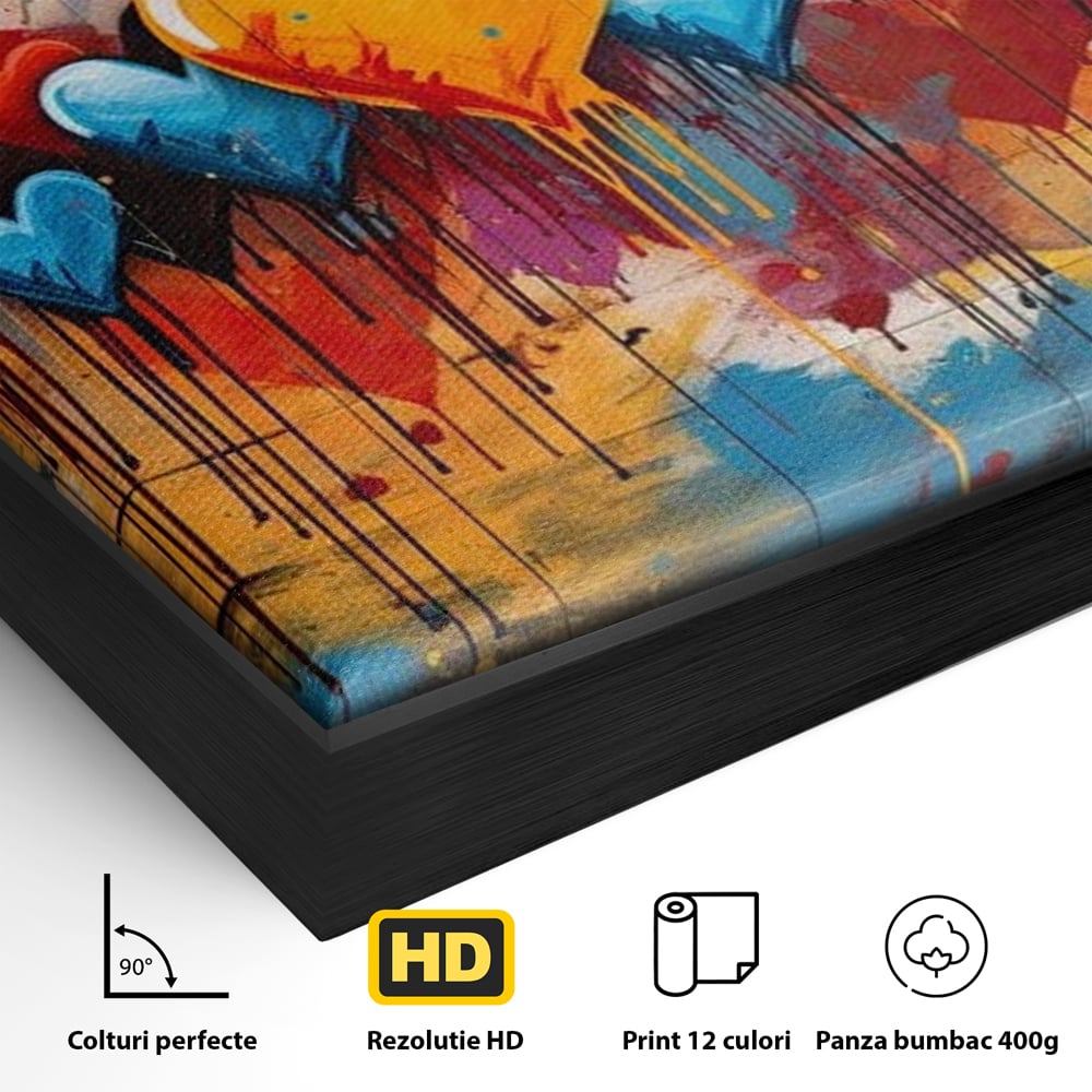 Tablou Canvas Premium LuxCanva® E1017, Explozie de Inimi, Baloane, Fericire, Sarbatoare, Bucurie, Emotie, Living Room, Culori vibrante
