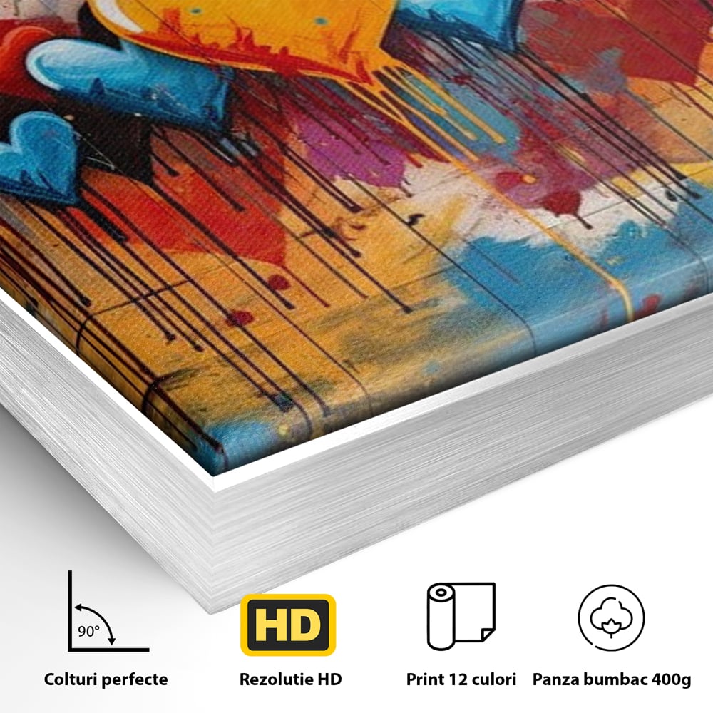 Tablou Canvas Premium LuxCanva® E1017, Explozie de Inimi, Baloane, Fericire, Sarbatoare, Bucurie, Emotie, Living Room, Culori vibrante