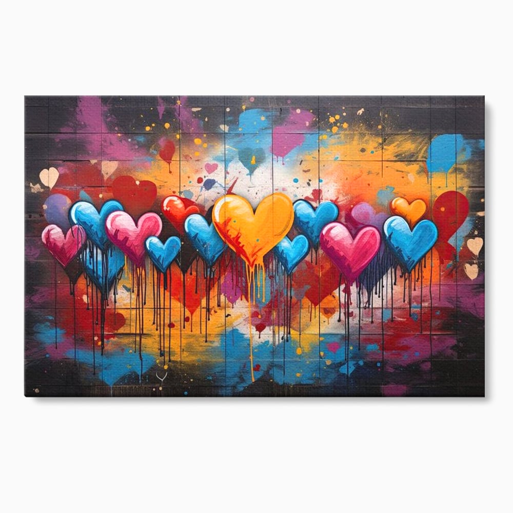 Tablou Canvas Premium LuxCanva® E1017, Explozie de Inimi, Baloane, Fericire, Sarbatoare, Bucurie, Emotie, Living Room, Culori vibrante