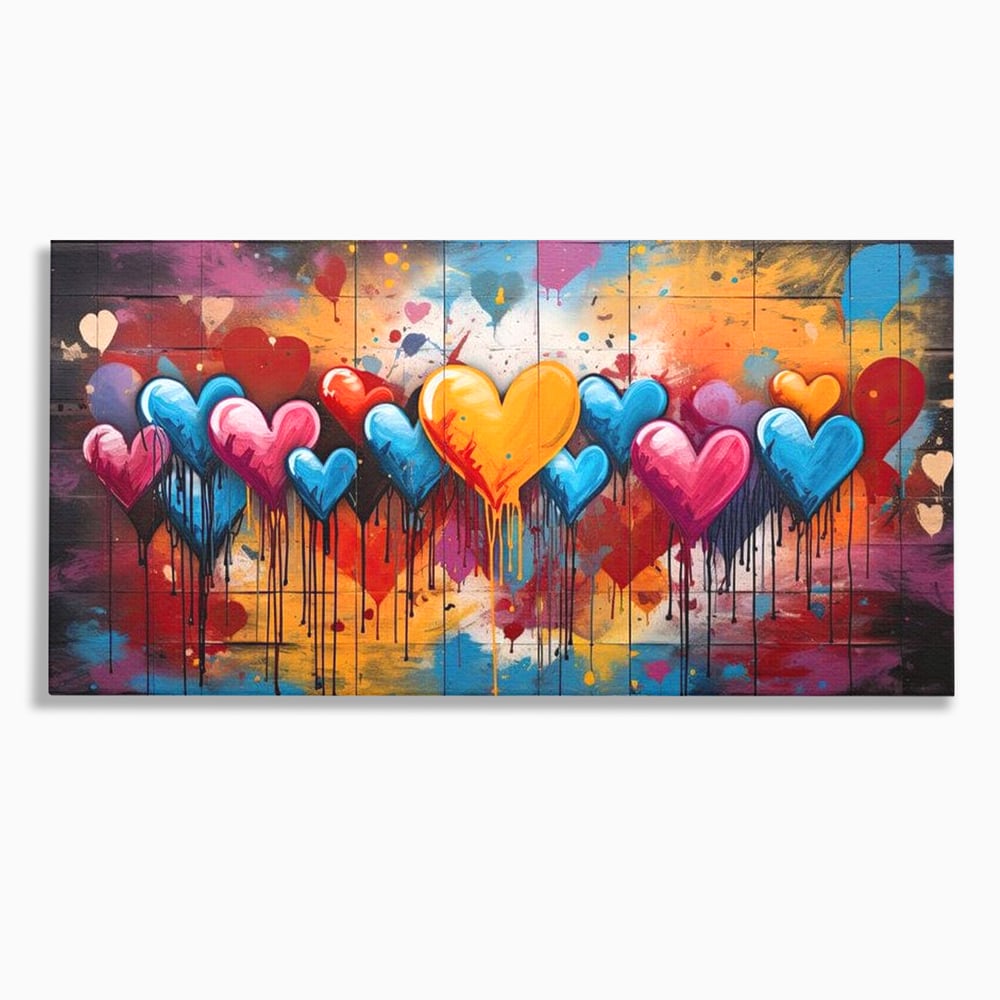Tablou Canvas Premium LuxCanva® E1017, Explozie de Inimi, Baloane, Fericire, Sarbatoare, Bucurie, Emotie, Living Room, Culori vibrante