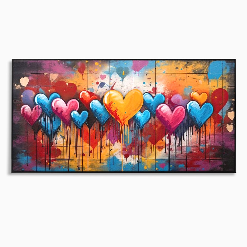 Tablou Canvas Premium LuxCanva® E1017, Explozie de Inimi, Baloane, Fericire, Sarbatoare, Bucurie, Emotie, Living Room, Culori vibrante