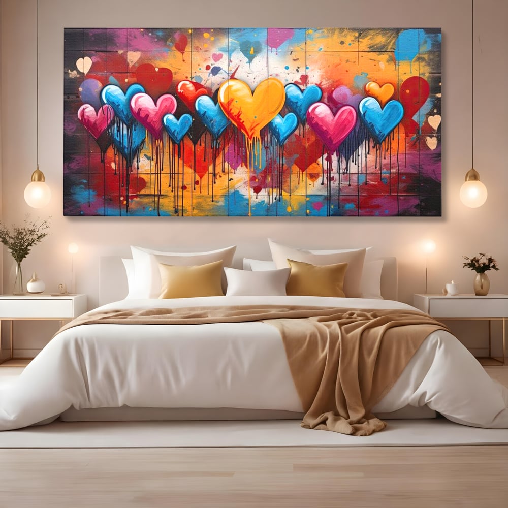 Tablou Canvas Premium LuxCanva® E1017, Explozie de Inimi, Baloane, Fericire, Sarbatoare, Bucurie, Emotie, Living Room, Culori vibrante