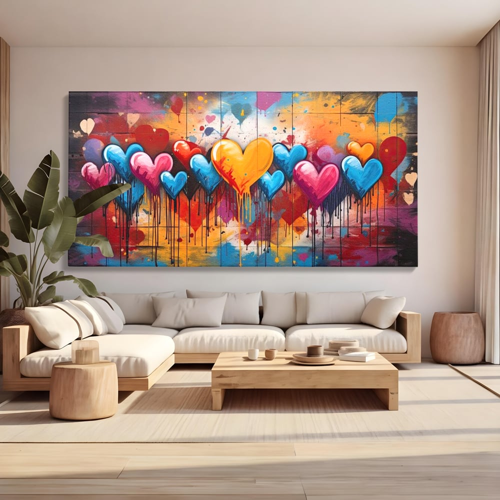Tablou Canvas Premium LuxCanva® E1017, Explozie de Inimi, Baloane, Fericire, Sarbatoare, Bucurie, Emotie, Living Room, Culori vibrante