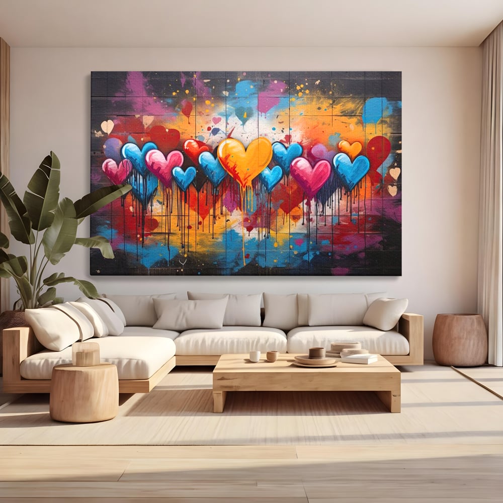 Tablou Canvas Premium LuxCanva® E1017, Explozie de Inimi, Baloane, Fericire, Sarbatoare, Bucurie, Emotie, Living Room, Culori vibrante