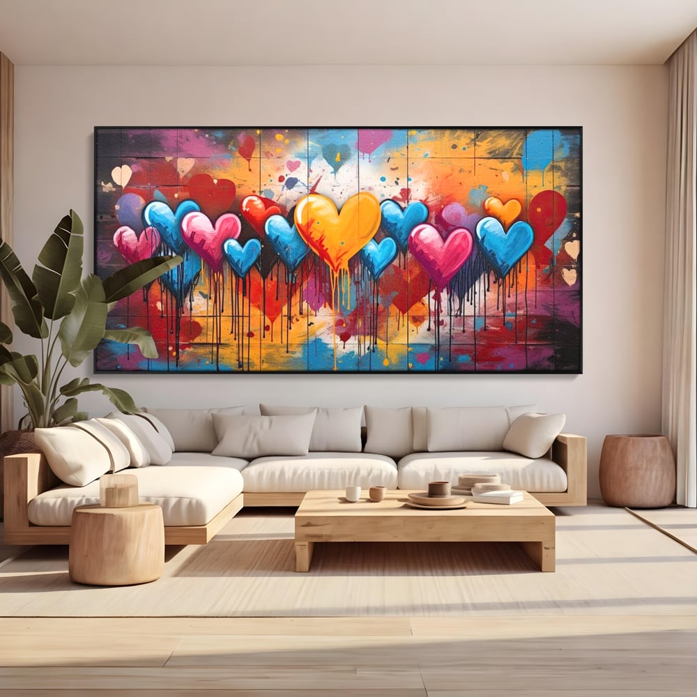 Tablou Canvas Premium LuxCanva® E1017, Explozie de Inimi, Baloane, Fericire, Sarbatoare, Bucurie, Emotie, Living Room, Culori vibrante