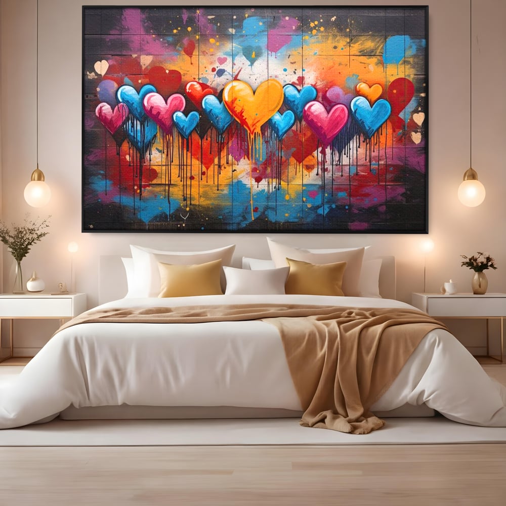 Tablou Canvas Premium LuxCanva® E1017, Explozie de Inimi, Baloane, Fericire, Sarbatoare, Bucurie, Emotie, Living Room, Culori vibrante