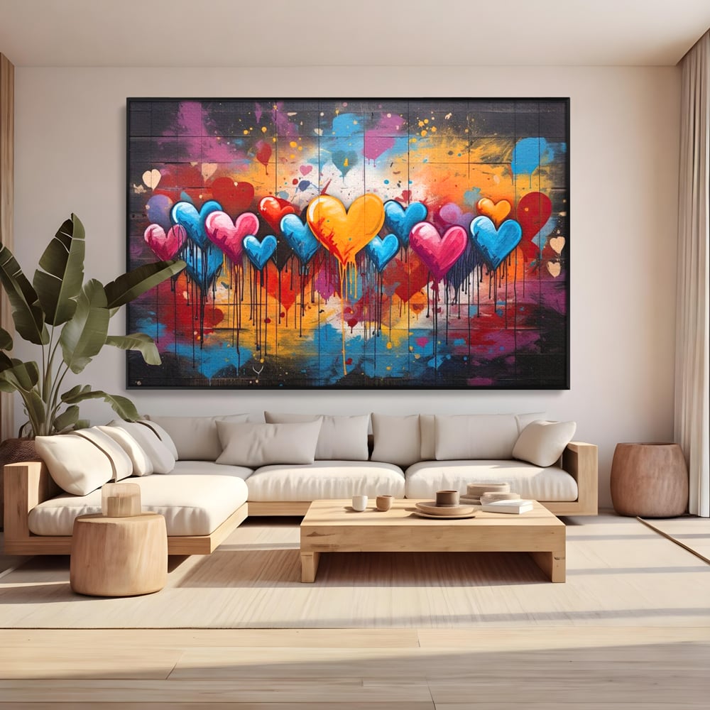 Tablou Canvas Premium LuxCanva® E1017, Explozie de Inimi, Baloane, Fericire, Sarbatoare, Bucurie, Emotie, Living Room, Culori vibrante
