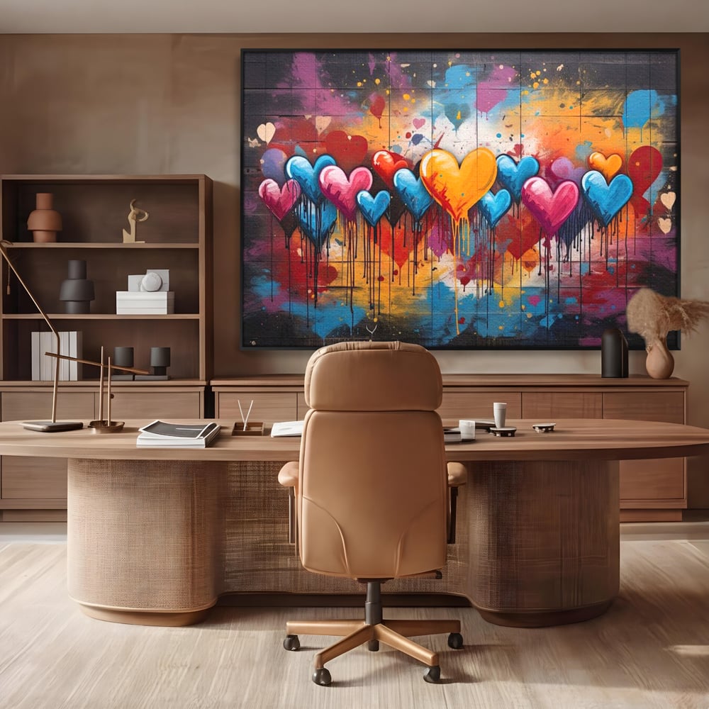 Tablou Canvas Premium LuxCanva® E1017, Explozie de Inimi, Baloane, Fericire, Sarbatoare, Bucurie, Emotie, Living Room, Culori vibrante