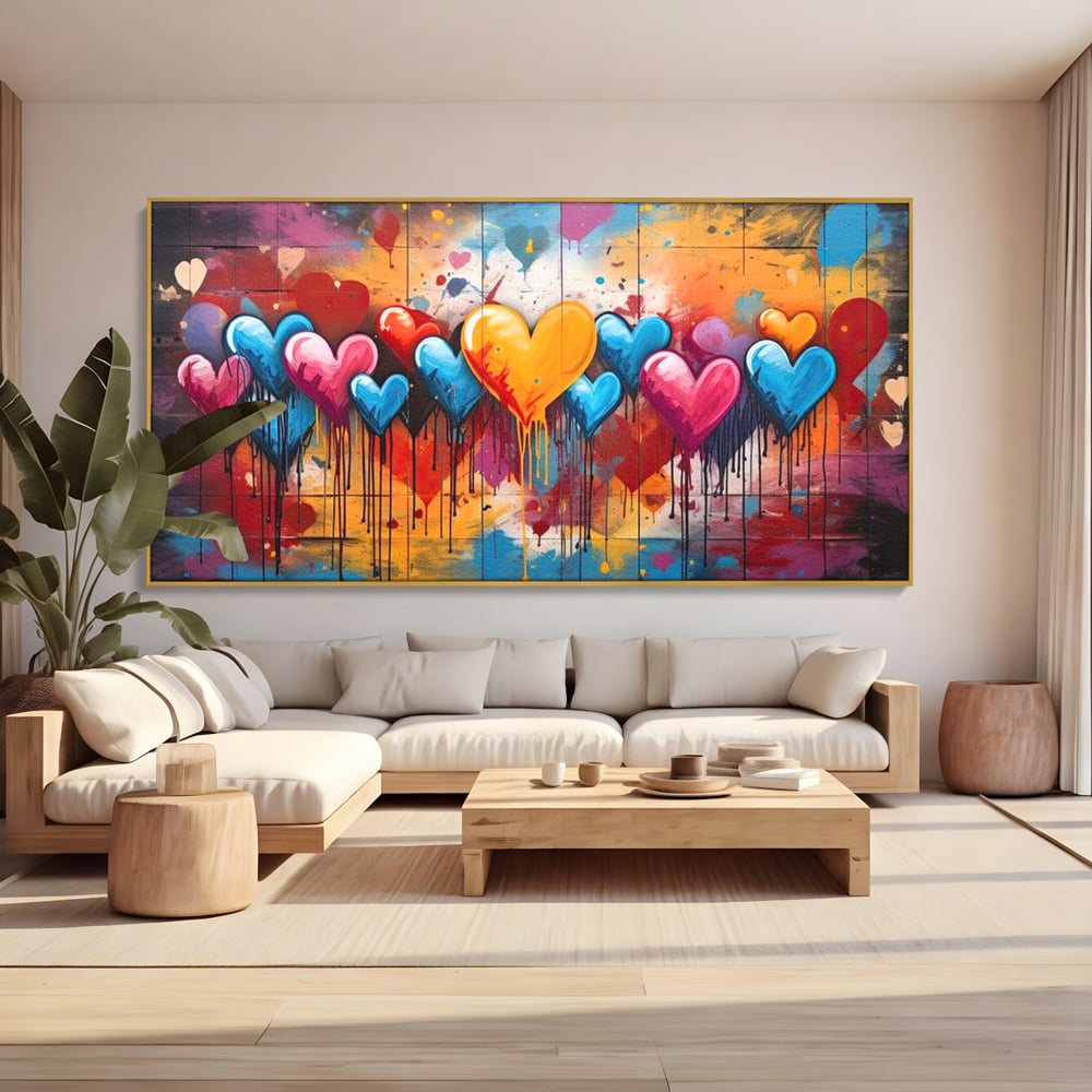 Tablou Canvas Premium LuxCanva® E1017, Explozie de Inimi, Baloane, Fericire, Sarbatoare, Bucurie, Emotie, Living Room, Culori vibrante