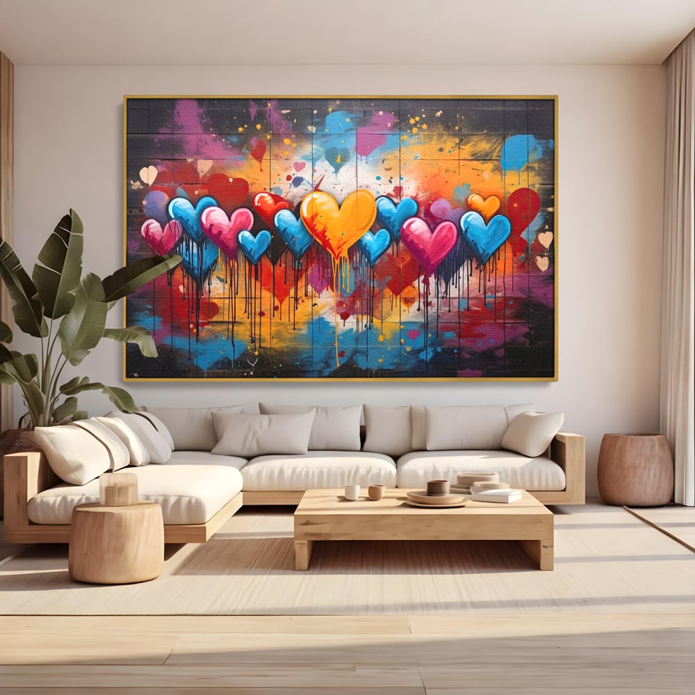 Tablou Canvas Premium LuxCanva® E1017, Explozie de Inimi, Baloane, Fericire, Sarbatoare, Bucurie, Emotie, Living Room, Culori vibrante