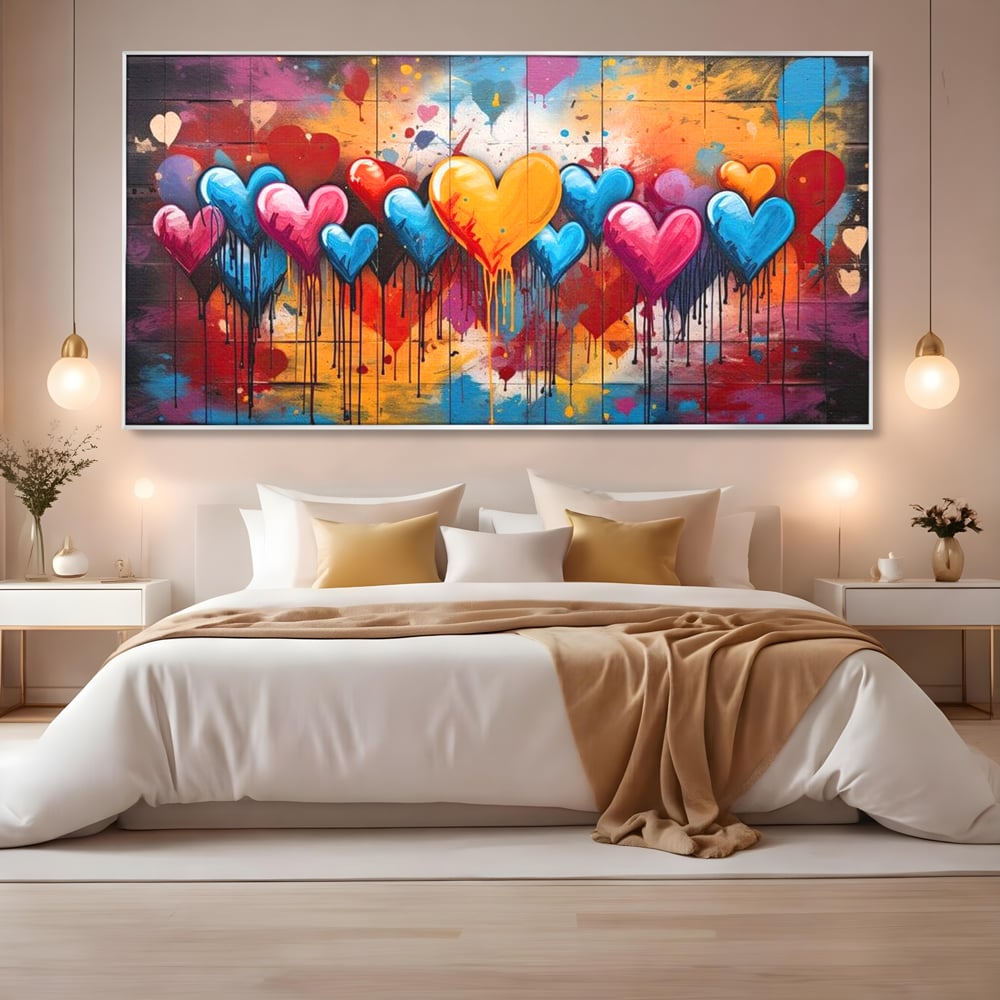 Tablou Canvas Premium LuxCanva® E1017, Explozie de Inimi, Baloane, Fericire, Sarbatoare, Bucurie, Emotie, Living Room, Culori vibrante