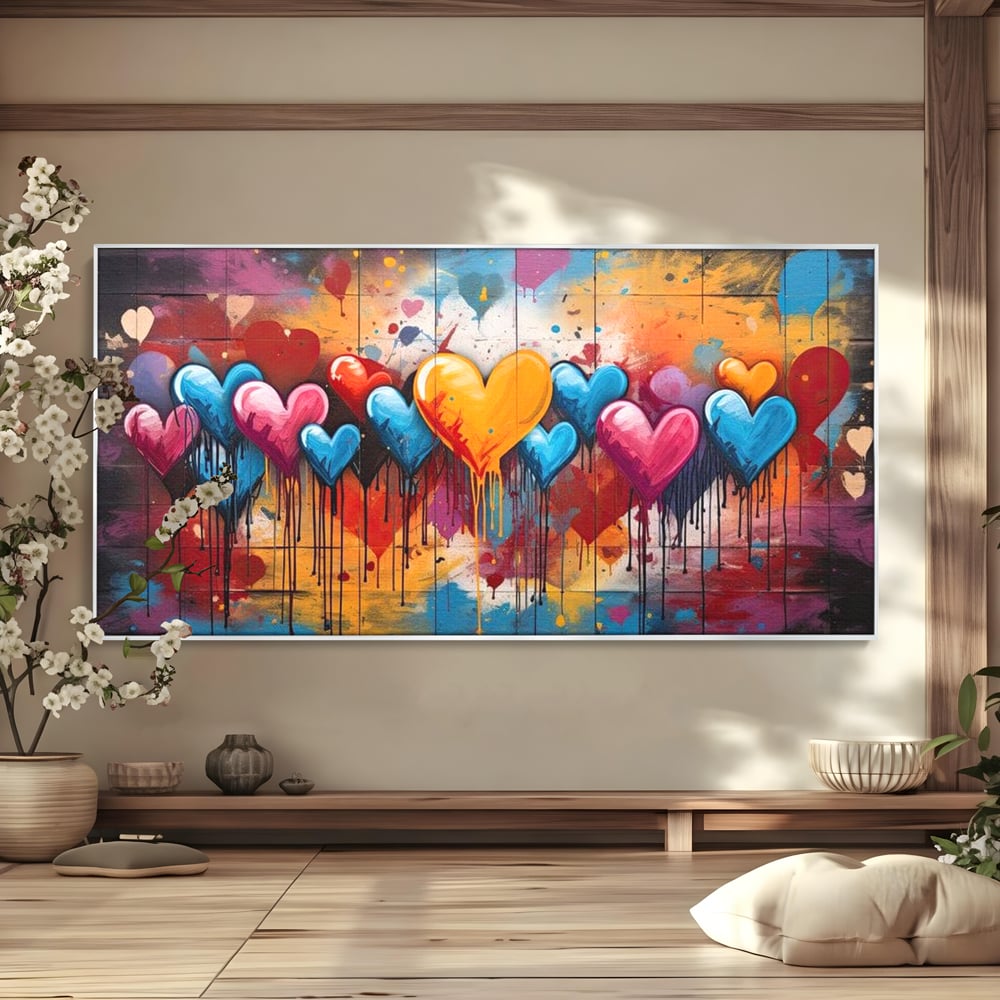 Tablou Canvas Premium LuxCanva® E1017, Explozie de Inimi, Baloane, Fericire, Sarbatoare, Bucurie, Emotie, Living Room, Culori vibrante