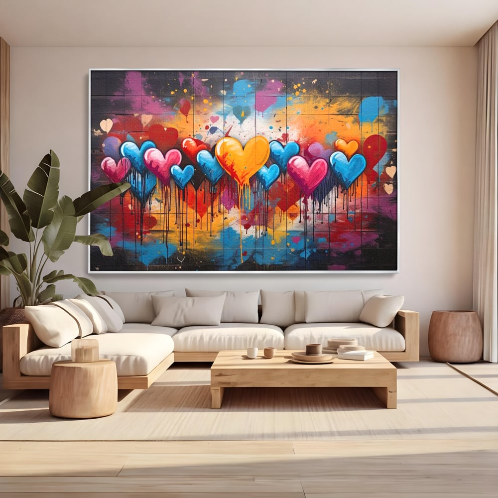 Tablou Canvas Premium LuxCanva® E1017, Explozie de Inimi, Baloane, Fericire, Sarbatoare, Bucurie, Emotie, Living Room, Culori vibrante