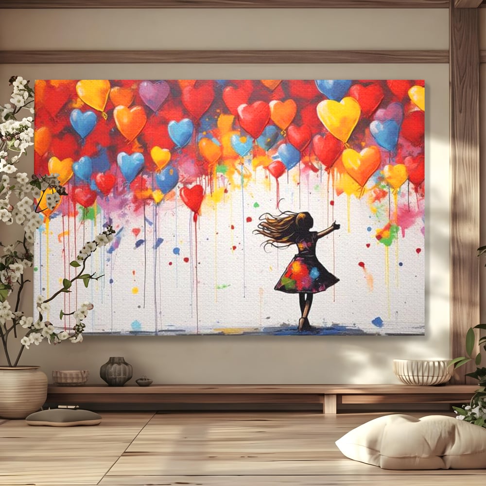 Leinwandbilder Premium LuxCanva® E1018, Herzen, die Wünsche tragen, Himmel, Herzen, Träume, Träume, Seele, Liebe, Wohnzimmer, leuchtende Farben