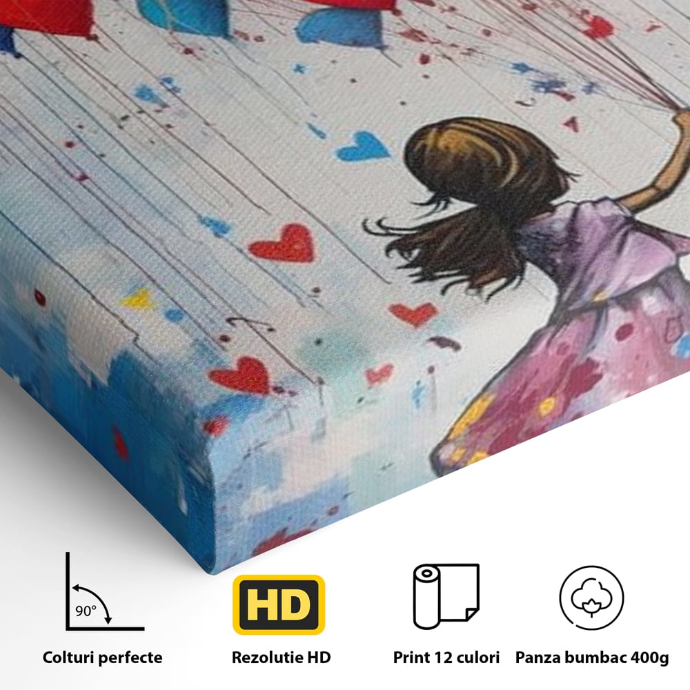 Tablou Canvas Premium LuxCanva® E1019, Inaltarea Inimilor spre Cer, Dor, Fir, Vise, Calatorie, Inimi, Living Room, Culori vibrante