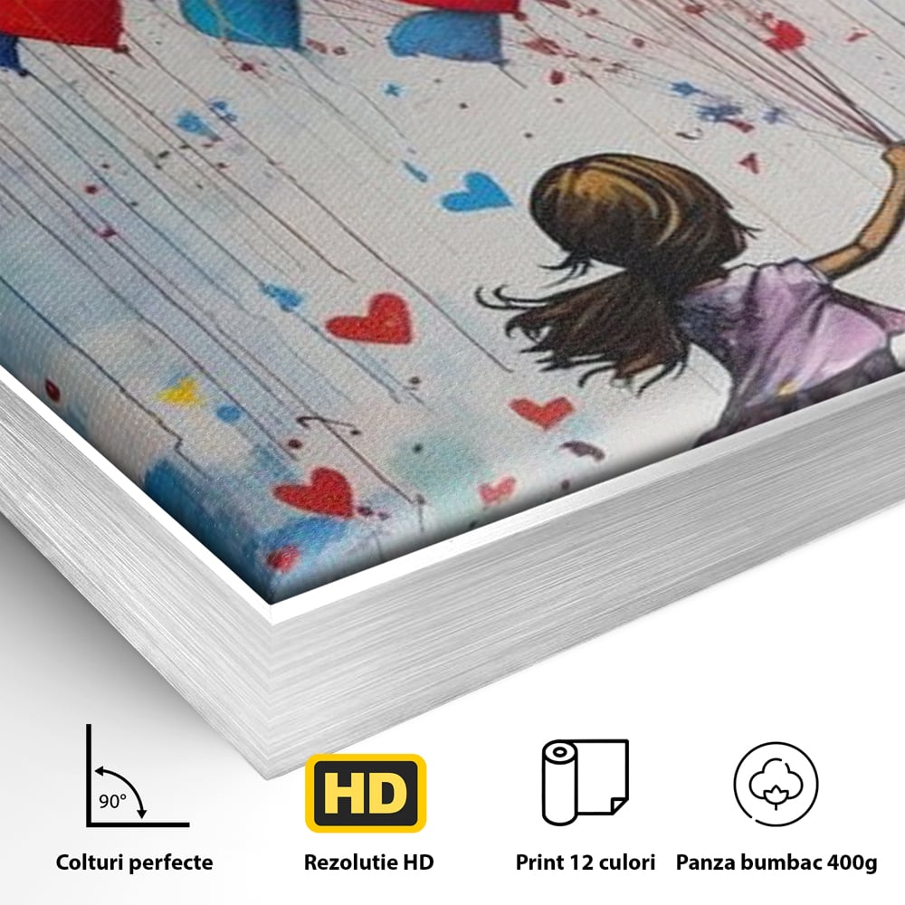 Tablou Canvas Premium LuxCanva® E1019, Inaltarea Inimilor spre Cer, Dor, Fir, Vise, Calatorie, Inimi, Living Room, Culori vibrante
