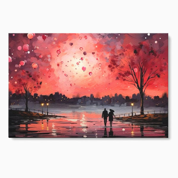 Tablou Canvas Premium LuxCanva® E1021, Plimbare Sub Cerul Inflacarat, Apus, Doi, Cuplu, Apa, Urban, Living Room, Culori vibrante