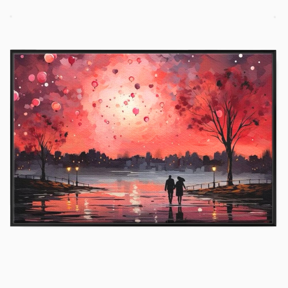 Tablou Canvas Premium LuxCanva® E1021, Plimbare Sub Cerul Inflacarat, Apus, Doi, Cuplu, Apa, Urban, Living Room, Culori vibrante