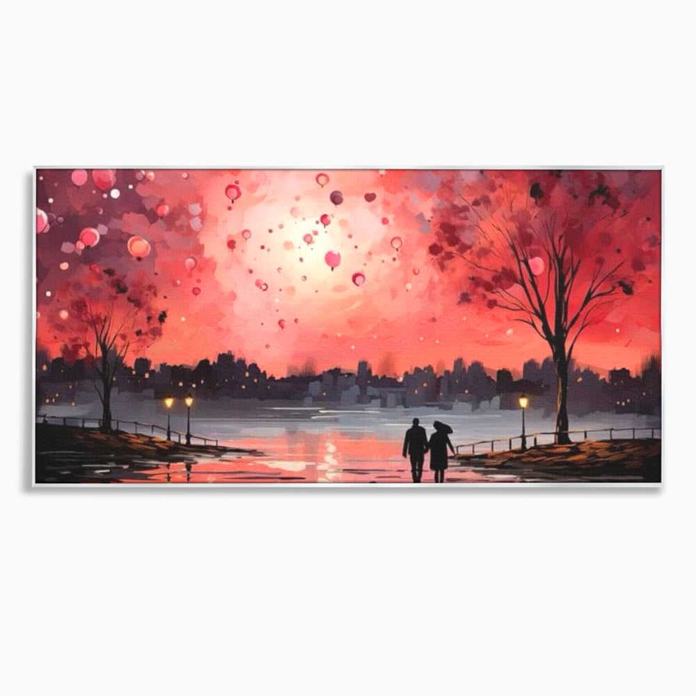 Tablou Canvas Premium LuxCanva® E1021, Plimbare Sub Cerul Inflacarat, Apus, Doi, Cuplu, Apa, Urban, Living Room, Culori vibrante