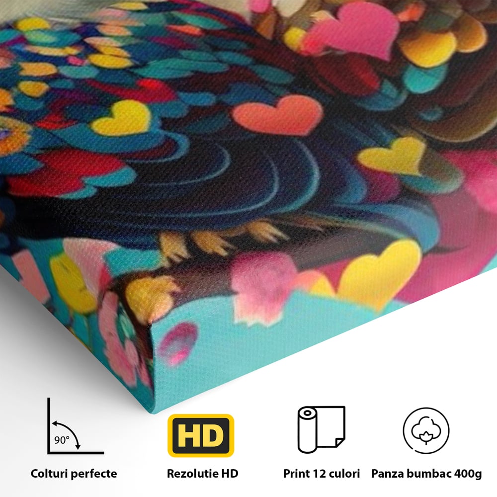 Leinwandbilder Premium LuxCanva® E1022, Die Eulen der Liebe, Eulen, Verbindung, Liebe, Harmonie, Herzen, Wohnzimmer, Lebendige Farben