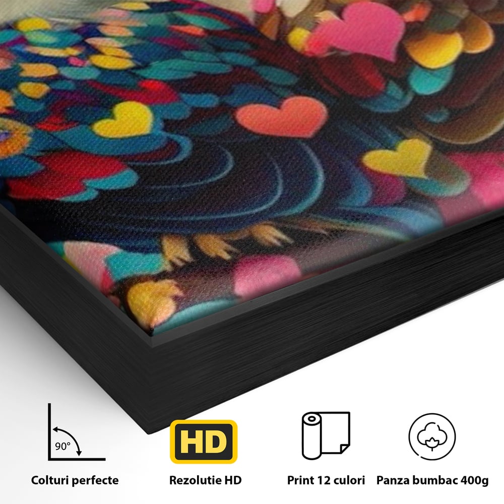 Leinwandbilder Premium LuxCanva® E1022, Die Eulen der Liebe, Eulen, Verbindung, Liebe, Harmonie, Herzen, Wohnzimmer, Lebendige Farben