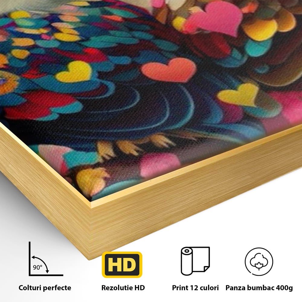 Leinwandbilder Premium LuxCanva® E1022, Die Eulen der Liebe, Eulen, Verbindung, Liebe, Harmonie, Herzen, Wohnzimmer, Lebendige Farben