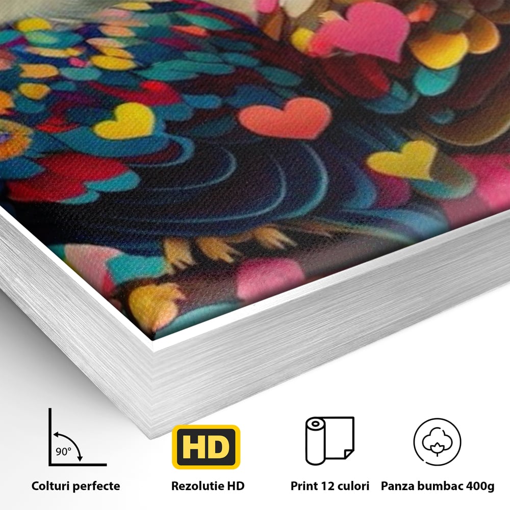 Leinwandbilder Premium LuxCanva® E1022, Die Eulen der Liebe, Eulen, Verbindung, Liebe, Harmonie, Herzen, Wohnzimmer, Lebendige Farben