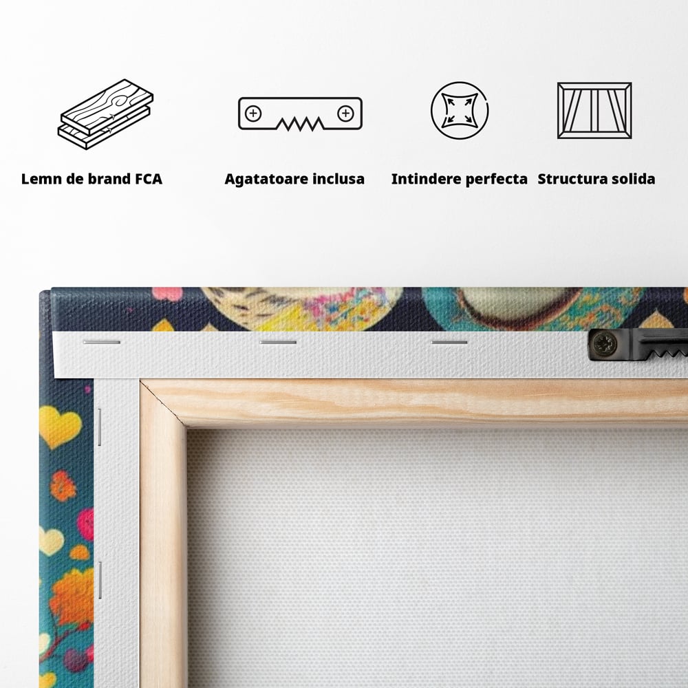 Leinwandbilder Premium LuxCanva® E1022, Die Eulen der Liebe, Eulen, Verbindung, Liebe, Harmonie, Herzen, Wohnzimmer, Lebendige Farben