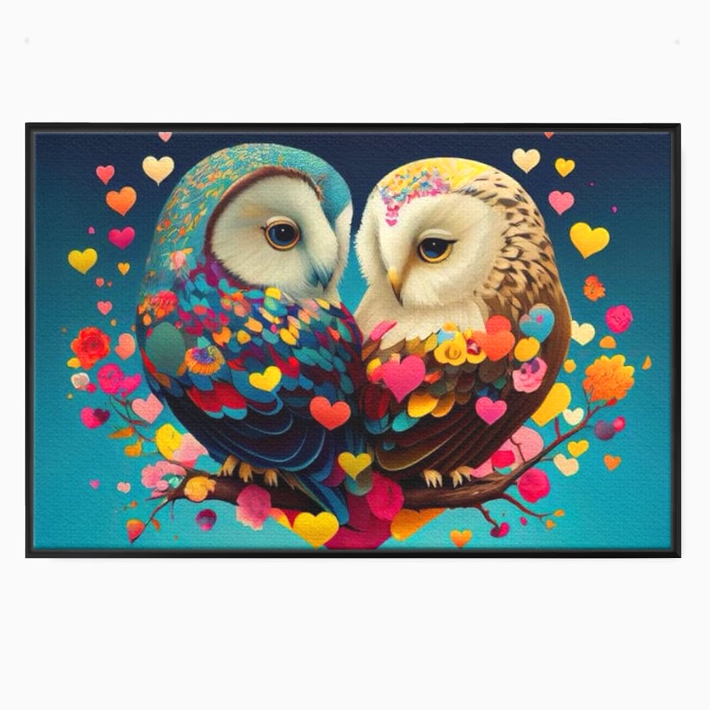 Leinwandbilder Premium LuxCanva® E1022, Die Eulen der Liebe, Eulen, Verbindung, Liebe, Harmonie, Herzen, Wohnzimmer, Lebendige Farben