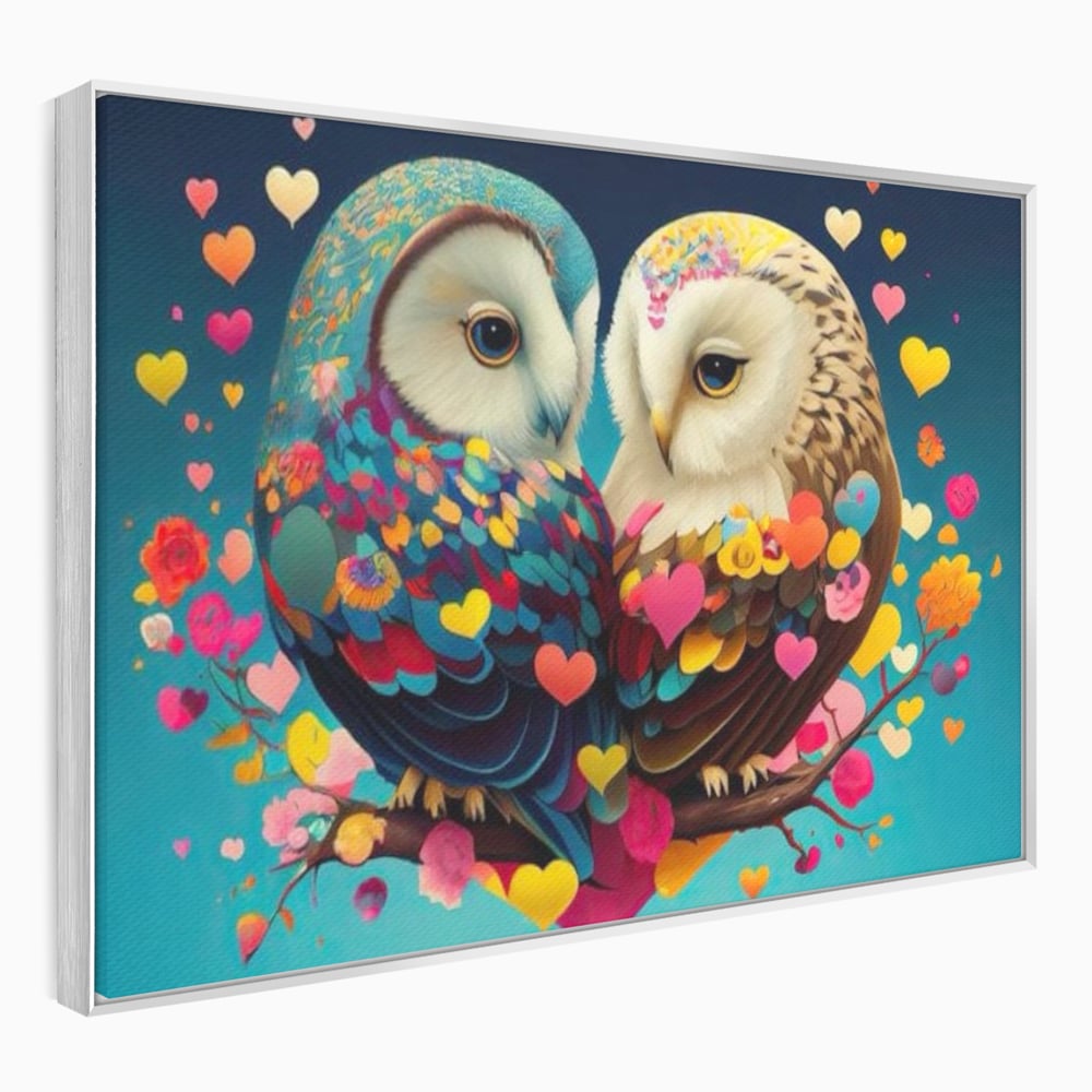 Leinwandbilder Premium LuxCanva® E1022, Die Eulen der Liebe, Eulen, Verbindung, Liebe, Harmonie, Herzen, Wohnzimmer, Lebendige Farben