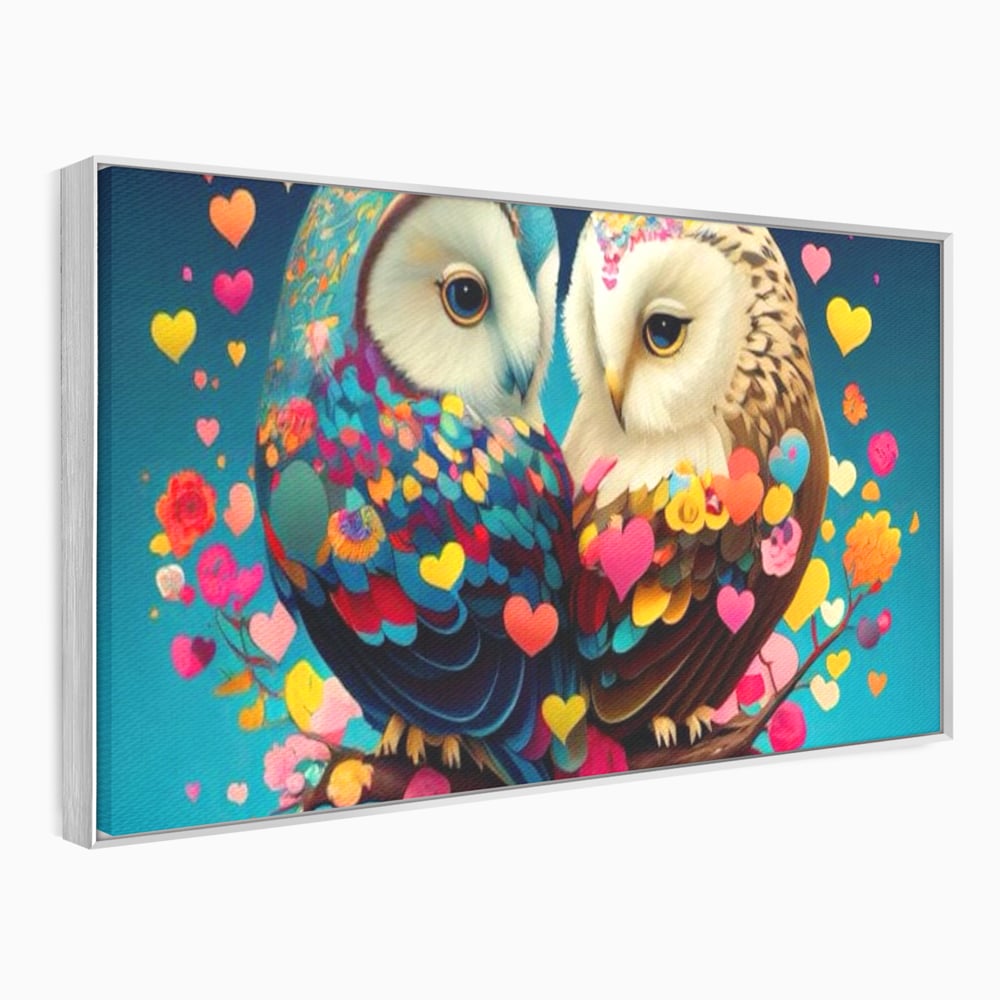 Leinwandbilder Premium LuxCanva® E1022, Die Eulen der Liebe, Eulen, Verbindung, Liebe, Harmonie, Herzen, Wohnzimmer, Lebendige Farben