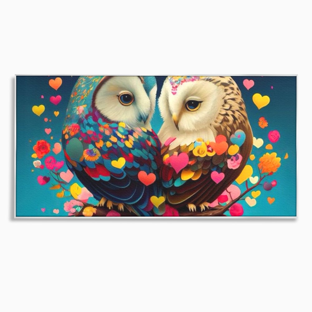 Leinwandbilder Premium LuxCanva® E1022, Die Eulen der Liebe, Eulen, Verbindung, Liebe, Harmonie, Herzen, Wohnzimmer, Lebendige Farben