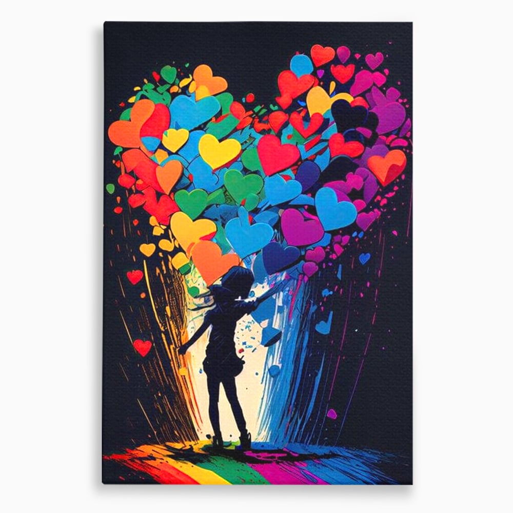 Tablou Canvas Premium LuxCanva® E1023, Puterea Iubirii, Tineresc, Curcubeu, Expresie, Armonie, Creativ, Living Room, Culori vibrante