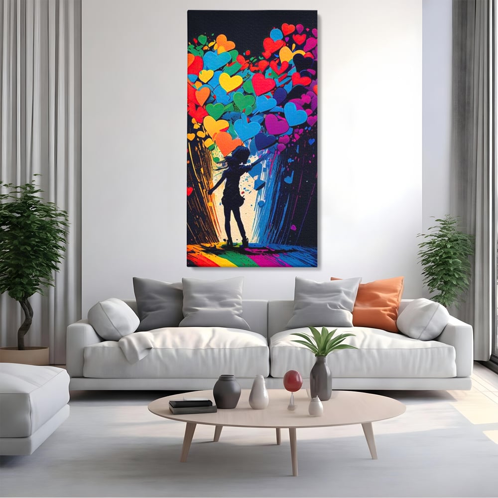 Tablou Canvas Premium LuxCanva® E1023, Puterea Iubirii, Tineresc, Curcubeu, Expresie, Armonie, Creativ, Living Room, Culori vibrante