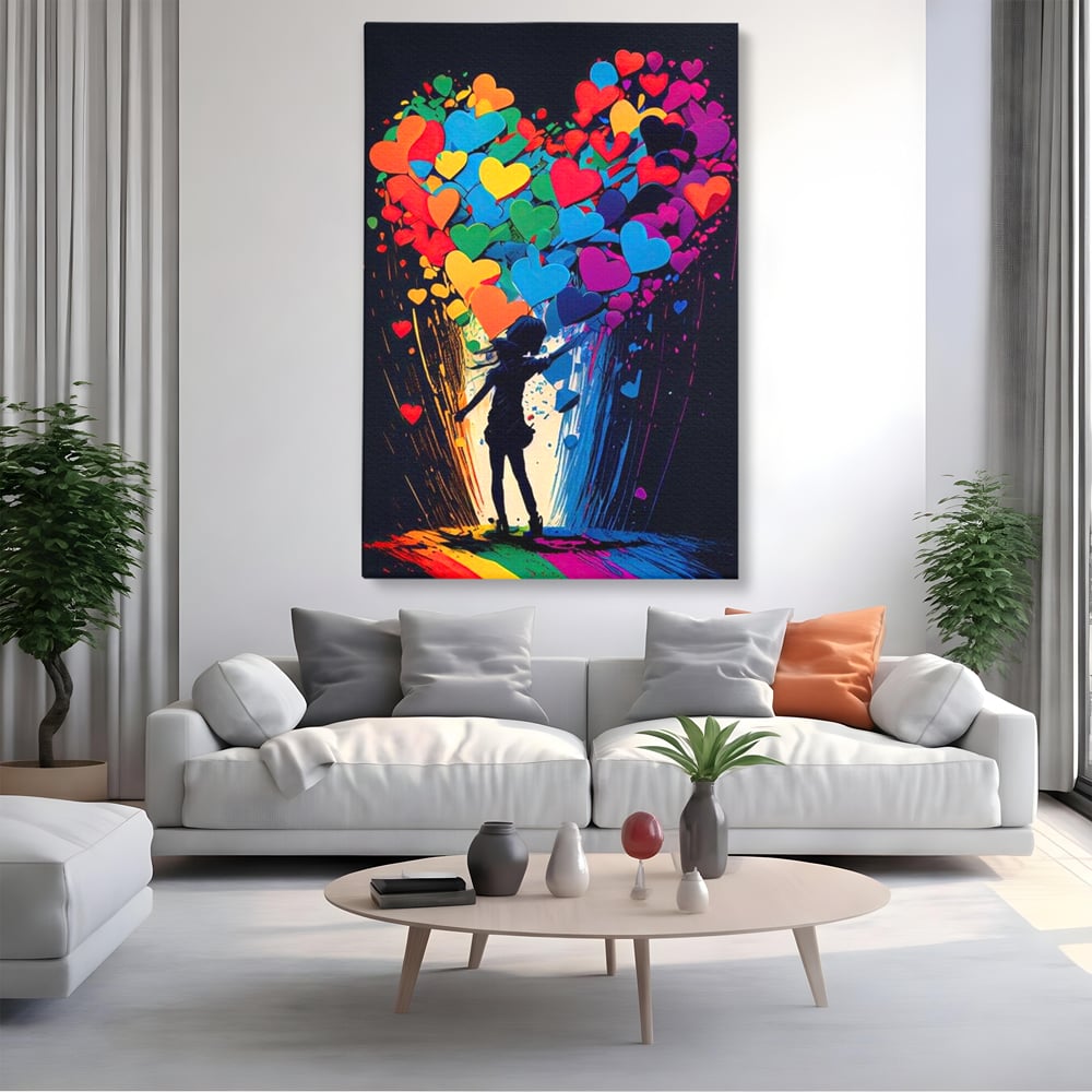 Tablou Canvas Premium LuxCanva® E1023, Puterea Iubirii, Tineresc, Curcubeu, Expresie, Armonie, Creativ, Living Room, Culori vibrante