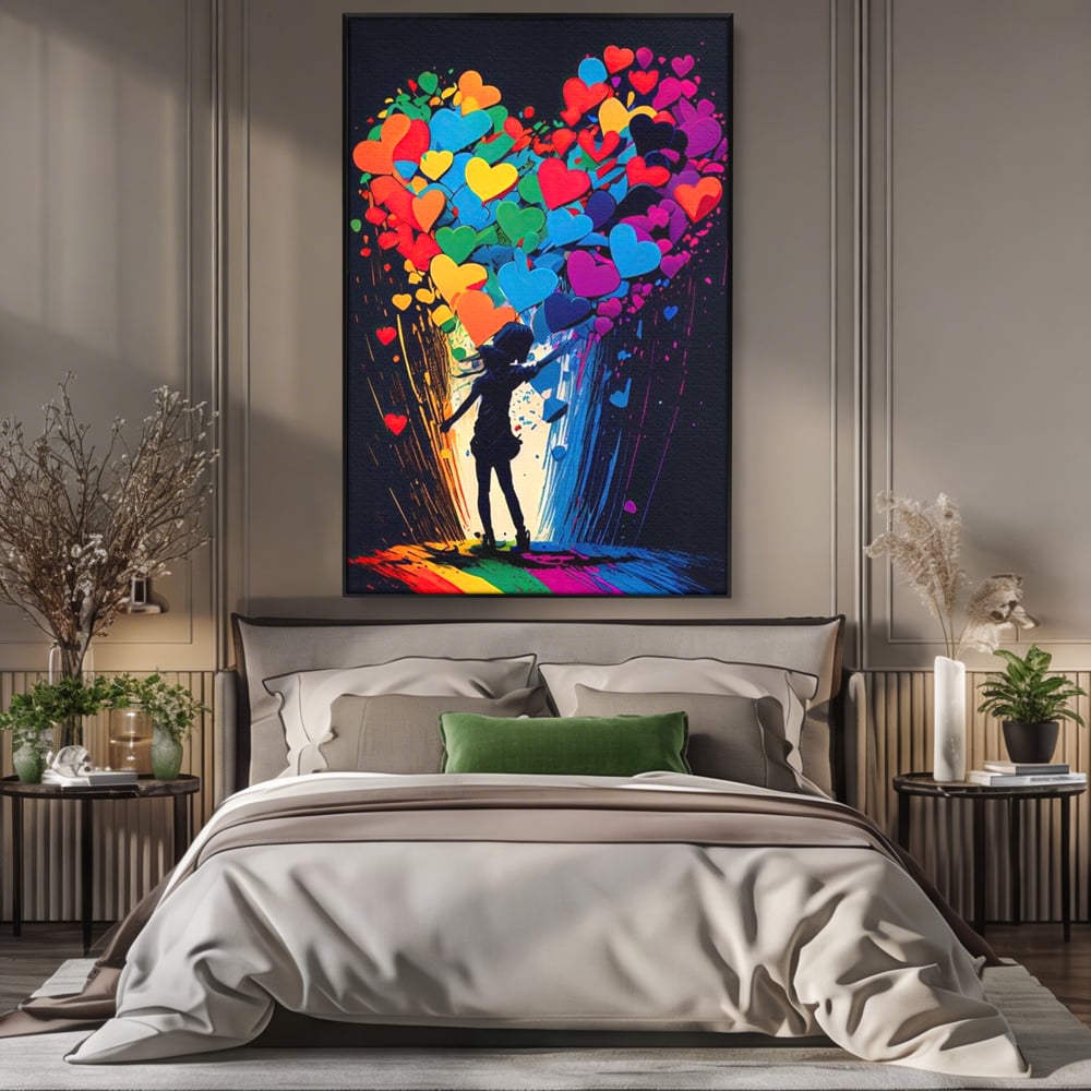 Tablou Canvas Premium LuxCanva® E1023, Puterea Iubirii, Tineresc, Curcubeu, Expresie, Armonie, Creativ, Living Room, Culori vibrante