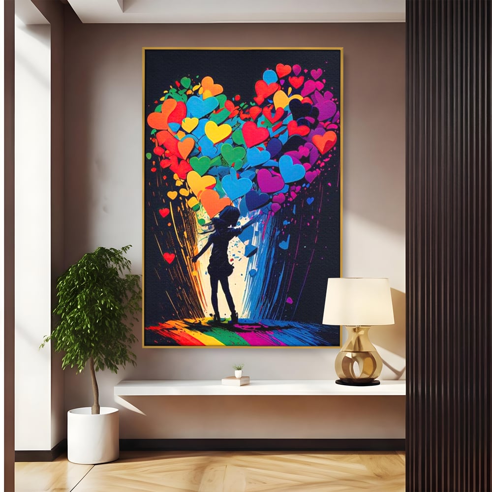 Tablou Canvas Premium LuxCanva® E1023, Puterea Iubirii, Tineresc, Curcubeu, Expresie, Armonie, Creativ, Living Room, Culori vibrante