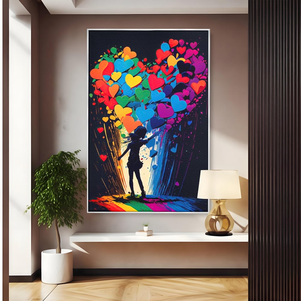 Tablou Canvas Premium LuxCanva® E1023, Puterea Iubirii, Tineresc, Curcubeu, Expresie, Armonie, Creativ, Living Room, Culori vibrante