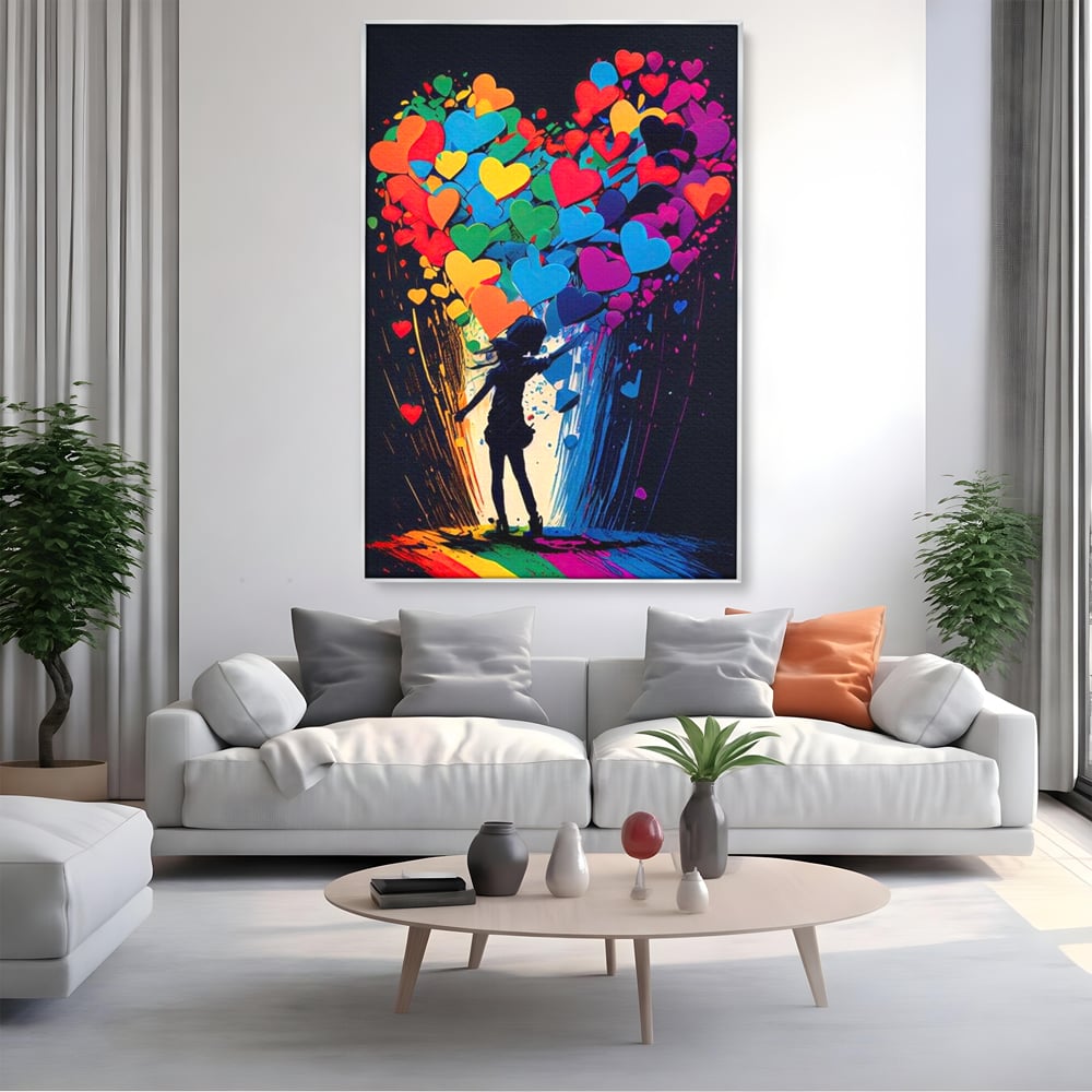 Tablou Canvas Premium LuxCanva® E1023, Puterea Iubirii, Tineresc, Curcubeu, Expresie, Armonie, Creativ, Living Room, Culori vibrante