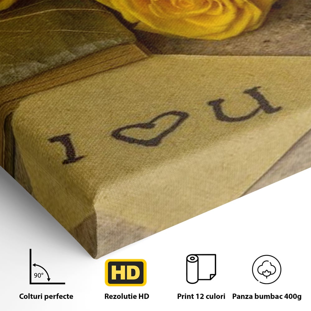 Tablou Canvas Premium LuxCanva® E1024, Scrisoare din Suflet, Trandafiri, Galbeni, Nostalgie, Jurnal, Amintiri, Living Room, Culori vibrante