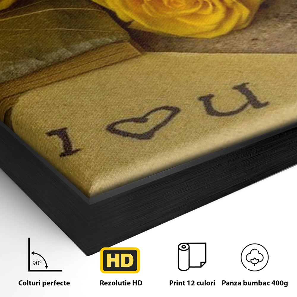Tablou Canvas Premium LuxCanva® E1024, Scrisoare din Suflet, Trandafiri, Galbeni, Nostalgie, Jurnal, Amintiri, Living Room, Culori vibrante