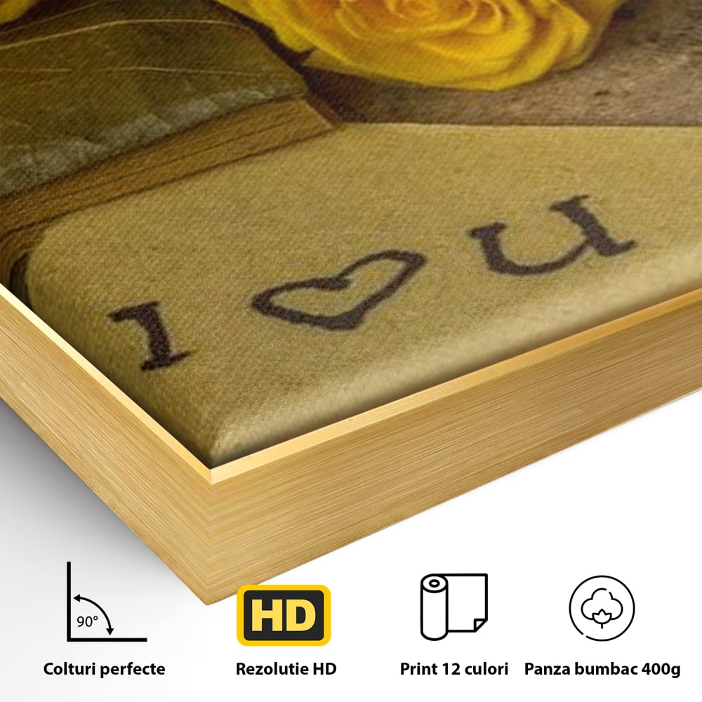 Tablou Canvas Premium LuxCanva® E1024, Scrisoare din Suflet, Trandafiri, Galbeni, Nostalgie, Jurnal, Amintiri, Living Room, Culori vibrante