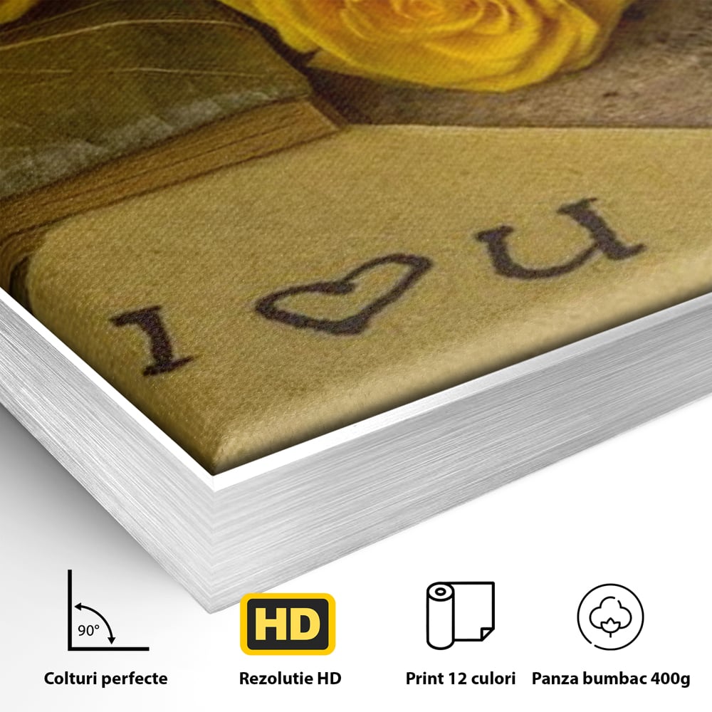 Tablou Canvas Premium LuxCanva® E1024, Scrisoare din Suflet, Trandafiri, Galbeni, Nostalgie, Jurnal, Amintiri, Living Room, Culori vibrante