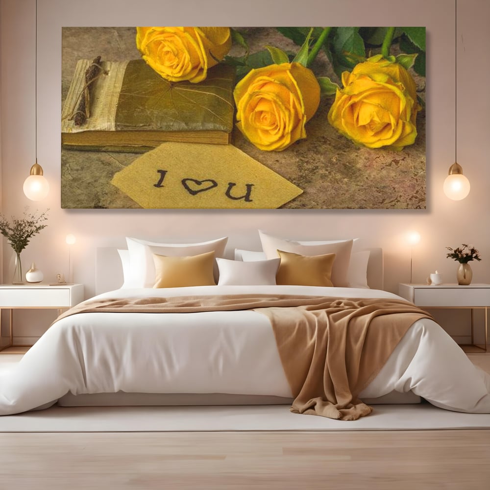 Tablou Canvas Premium LuxCanva® E1024, Scrisoare din Suflet, Trandafiri, Galbeni, Nostalgie, Jurnal, Amintiri, Living Room, Culori vibrante